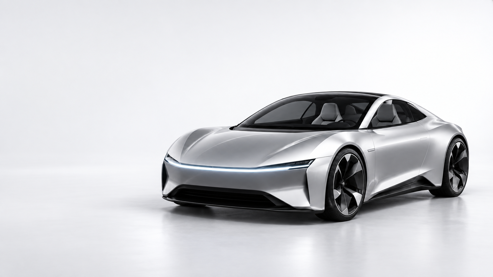 Original silver autonomous concept car in a minimalist studio